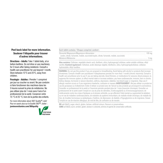 Jamieson Magnesium Night Tablets – 100 mg Magnesium + 3 mg Melatonin (100 Count) Vegetarian • Non-GMO • Gluten-Free • Proudly Canadian
