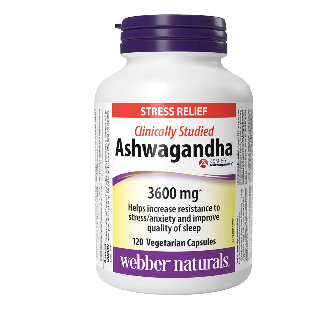 Webber Naturals Ashwagandha 3,600 mg –  120 Vegetarian Capsules