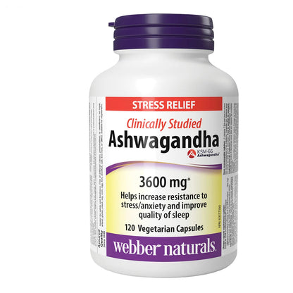 Webber Naturals Ashwagandha 3,600 mg –  120 Vegetarian Capsules