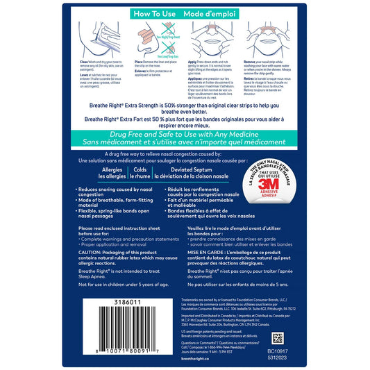 Breathe Right Extra Strength Clear 72-strips