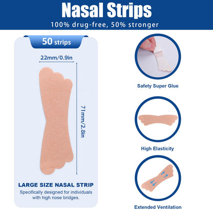 50Pcs Nasal Strips for Snoring, Extra Strength Nose Strips Breathing, Nose Tape for Sports and Sleep, Anti Snoring Strips Help Stop Snoring and Nasal Congestion Relief
