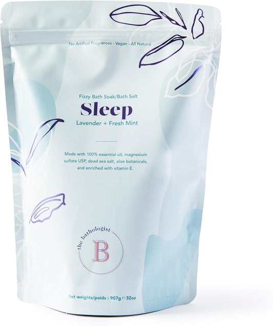 The Bathologist Sleep Fizzy Bath Soak, Made with Essential Oils, Magnesium Sulfate, Dead Sea Salt & Aloe Botanicals, Lavender & Fresh Mint for Restful Sleep and Stress Relief, 907g
