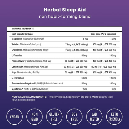 10-in-1   with Melatonin, Valerian Root, Chamomile, Lemon Balm, L-Theanine, L-Tryptophan, GABA, Magnesium