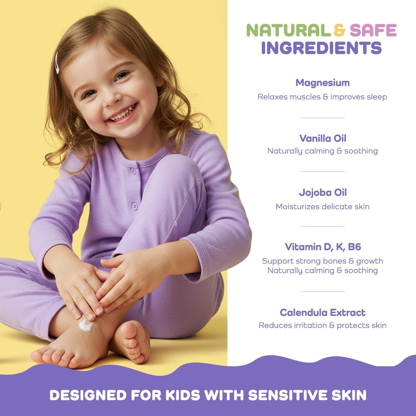 Magnesium Lotion for Kids & Babies – Calming Bedtime Body Cream with Natural Lavender & Shea Butter