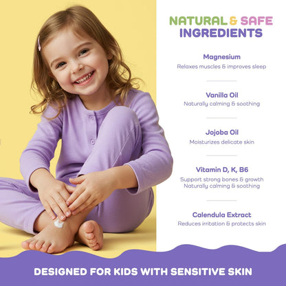 Magnesium Lotion for Kids & Babies – Calming Bedtime Body Cream with Natural Lavender & Shea Butter