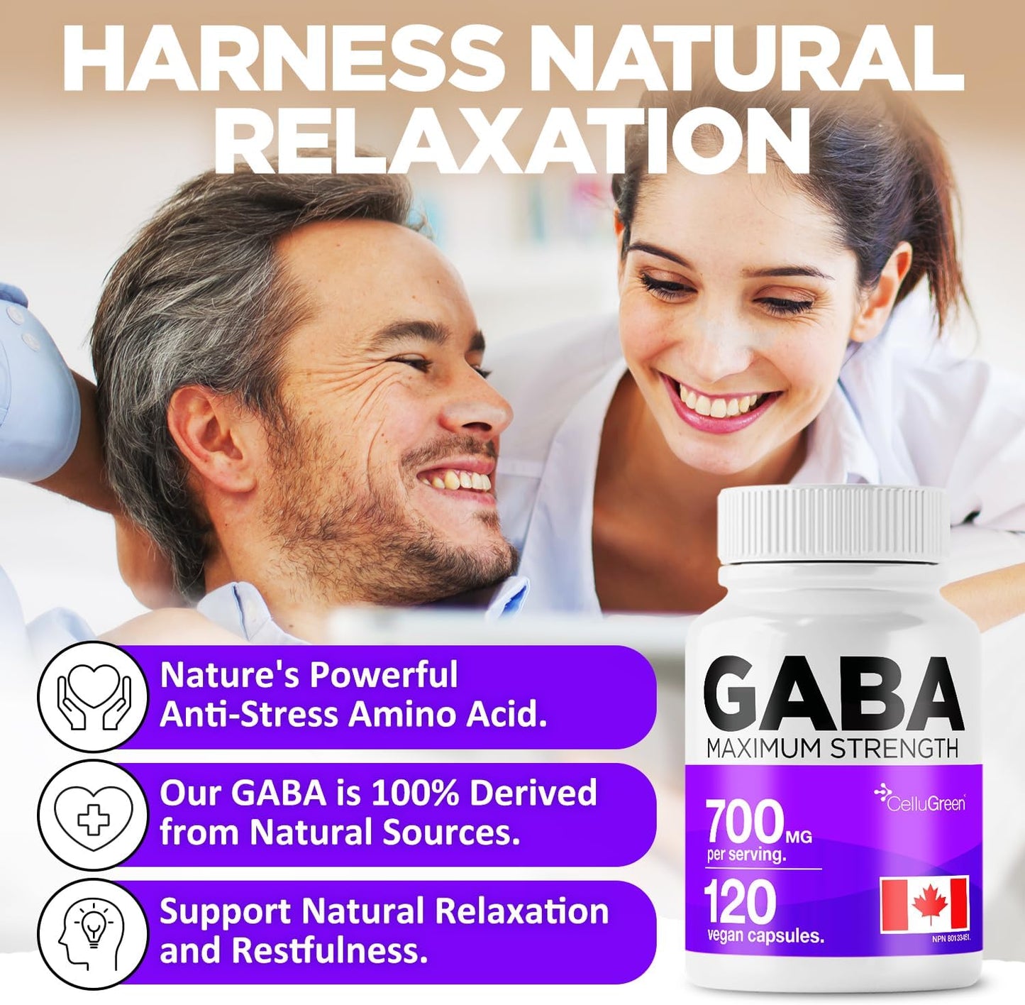 GABA 700 mg – High-Potency Formula (120 Capsules)  Made in Canada • Vegan • Non-GMO