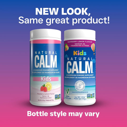 Natural Calm Kids Magnesium – Raspberry Lemon (113 g)  No Sugar • No Preservatives • No Artificial Sweeteners • Organic Flavour