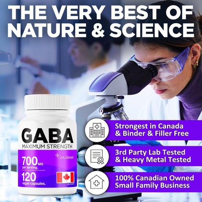 GABA 700 mg – High-Potency Formula (120 Capsules)  Made in Canada • Vegan • Non-GMO