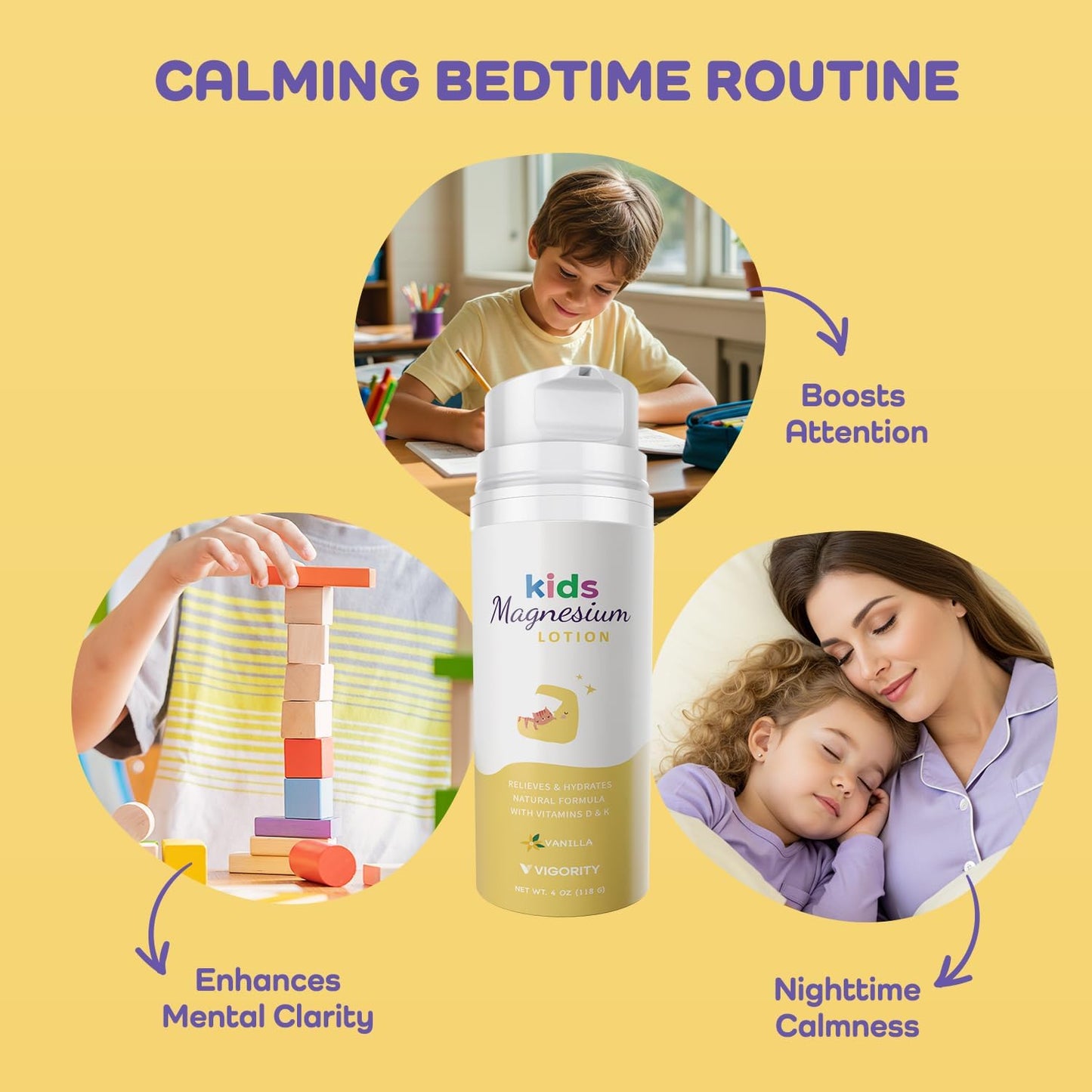 Magnesium Lotion for Kids & Babies – Calming Bedtime Body Cream with Natural Lavender & Shea Butter