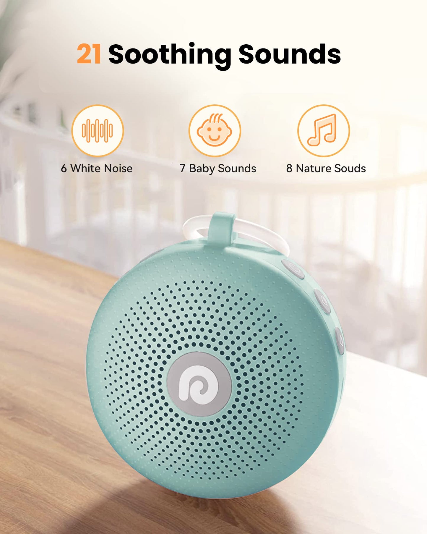 Dreamegg White Noise Machine - Portable Sound Machine for Baby Adult, Features Powerful Battery, 21 Soothing Sounds for Sleeping, Rechargeable Sleep Aid Sound Machine Baby for Home Travel Nursery Gift