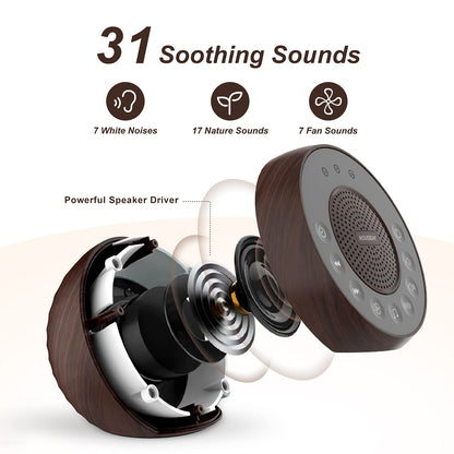 Housbay White Noise Machine with 31 Soothing Sounds, 5W Loud Stereo Sound, Auto-Off Timer, Adjustable Volume, Sleep Sound Machine for Baby, Kid, Adult -Wood Grain