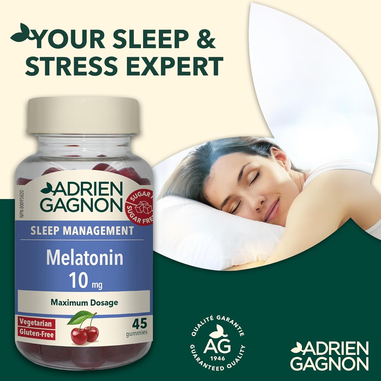 Sleep Aid –  sachets Adrien Gagnon – Sugar-Free 45 Gummies – 10 mg,