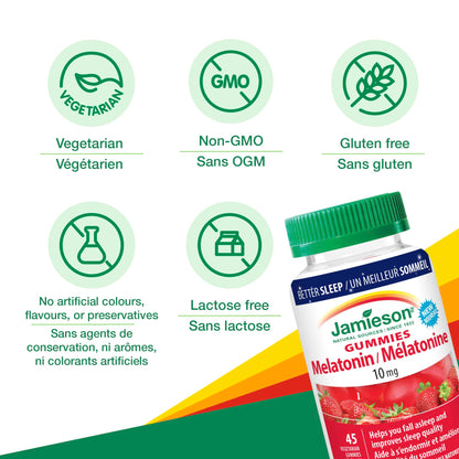 Jamieson Melatonin Gummies 10 mg – Natural Strawberry Flavour