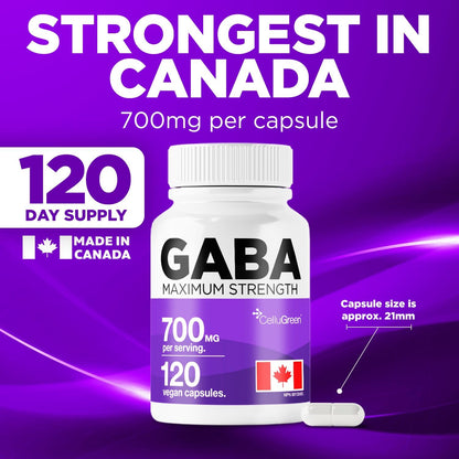 GABA 700 mg – High-Potency Formula (120 Capsules)  Made in Canada • Vegan • Non-GMO