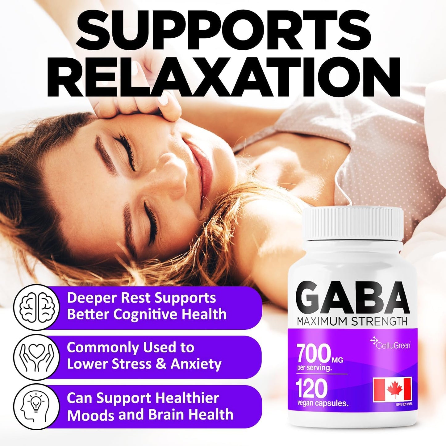 GABA 700 mg – High-Potency Formula (120 Capsules)  Made in Canada • Vegan • Non-GMO