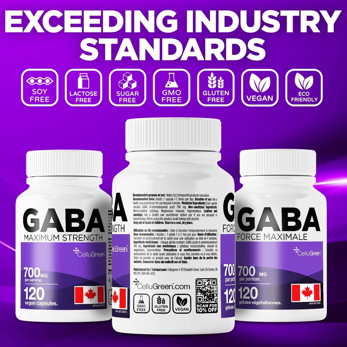 GABA 700 mg – High-Potency Formula (120 Capsules)  Made in Canada • Vegan • Non-GMO