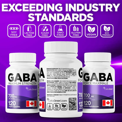 GABA 700 mg – High-Potency Formula (120 Capsules)  Made in Canada • Vegan • Non-GMO