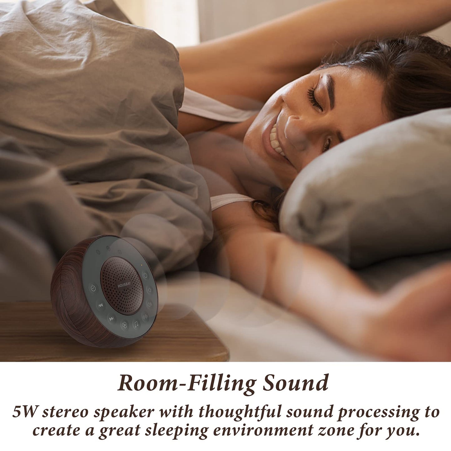 Housbay White Noise Machine with 31 Soothing Sounds, 5W Loud Stereo Sound, Auto-Off Timer, Adjustable Volume, Sleep Sound Machine for Baby, Kid, Adult -Wood Grain