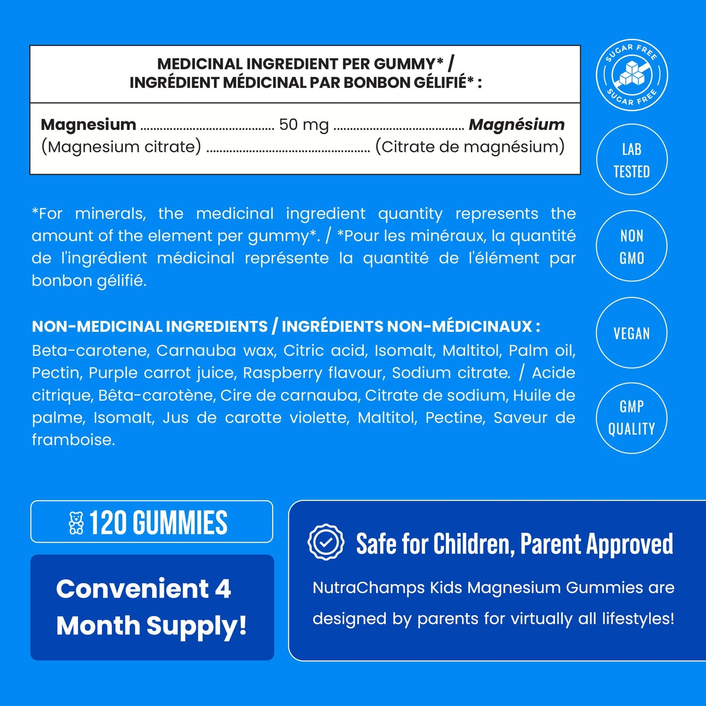 NutraChamps Kids Magnesium Gummies – Sugar-Free Raspberry • 120 Count (4-Month Supply)