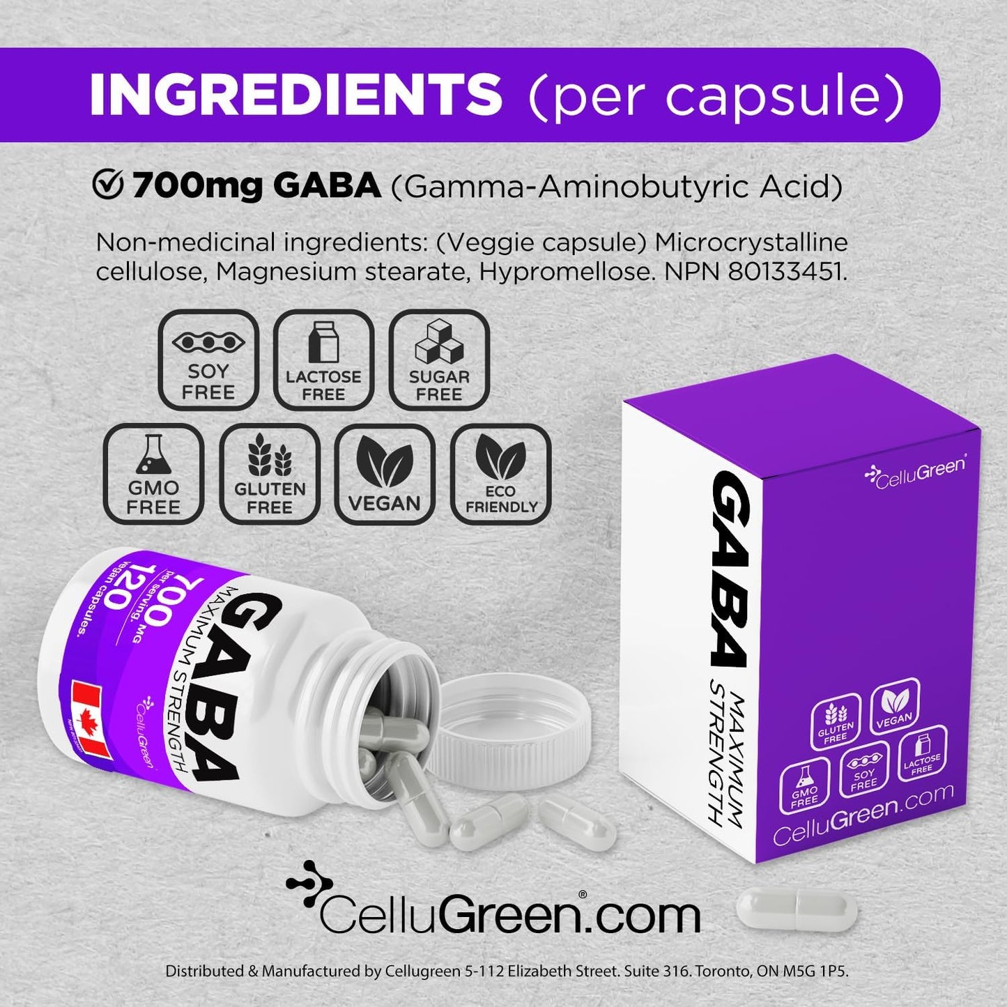 GABA 700 mg – High-Potency Formula (120 Capsules)  Made in Canada • Vegan • Non-GMO
