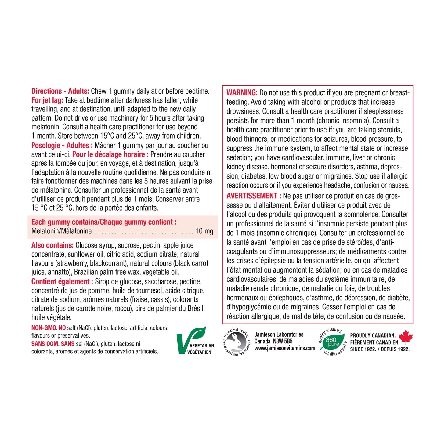 Jamieson Melatonin Gummies 10 mg – Natural Strawberry Flavour