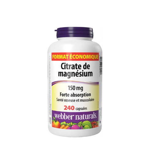 Webber Naturals Magnesium Citrate 150 mg, 240 Capsules, High Absorption Mineral, Supports Bone and Muscle Functions